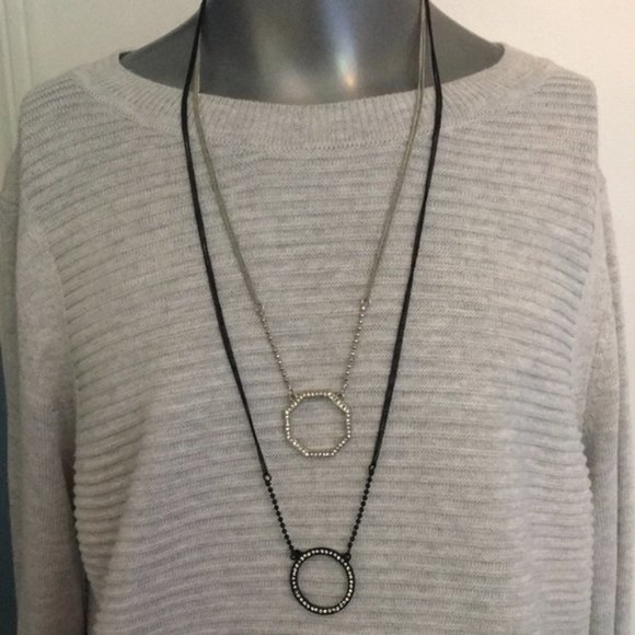 NEVADA Long Necklace Silver/Black Chain with Bling - Picture 1 of 7